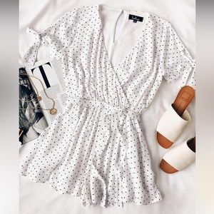 Lulus White Polka dot Tie Sleeve Romper